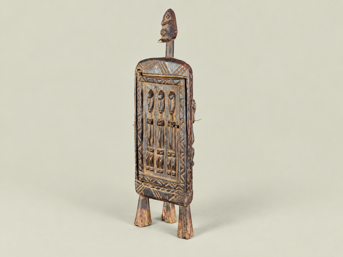 Dogon Wooden Medicine Cabinet with Carved Figures – Hand-Carved Wood – Handmade in Mali