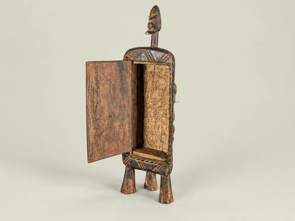 Dogon Wooden Medicine Cabinet with Carved Figures – Hand-Carved Wood – Handmade in Mali