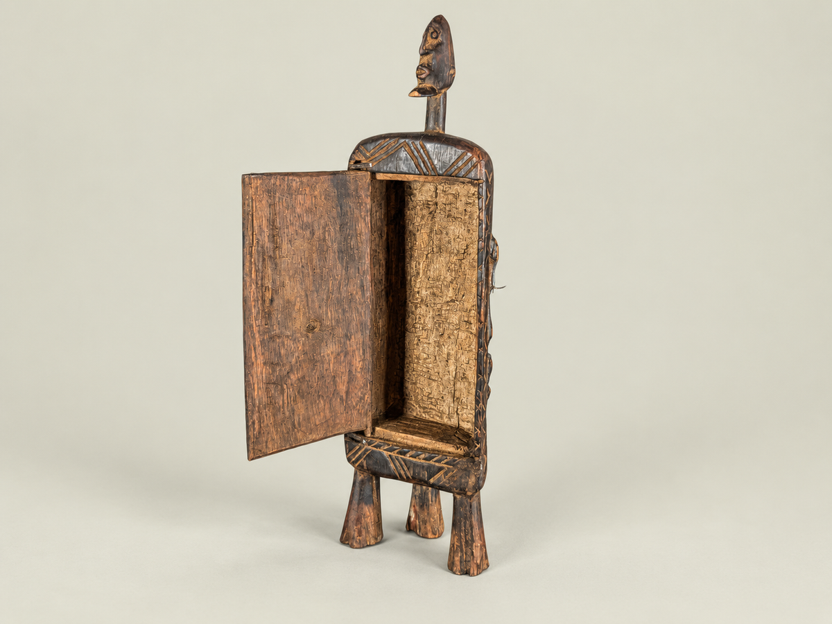 Dogon Wooden Medicine Cabinet with Carved Figures – Hand-Carved Wood – Handmade in Mali