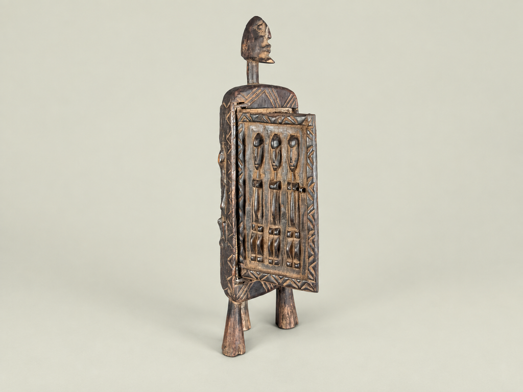 Dogon Wooden Medicine Cabinet with Carved Figures – Hand-Carved Wood – Handmade in Mali