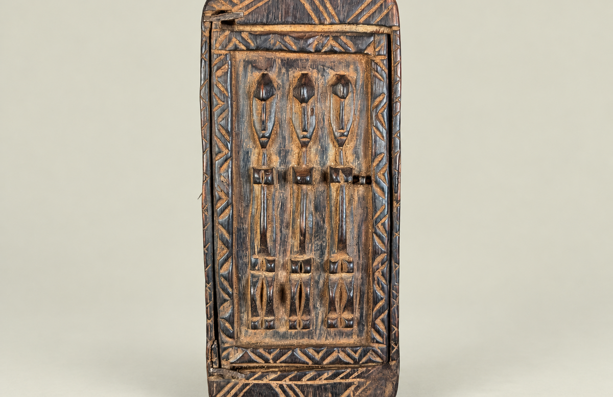 Dogon Wooden Medicine Cabinet with Carved Figures – Hand-Carved Wood – Handmade in Mali