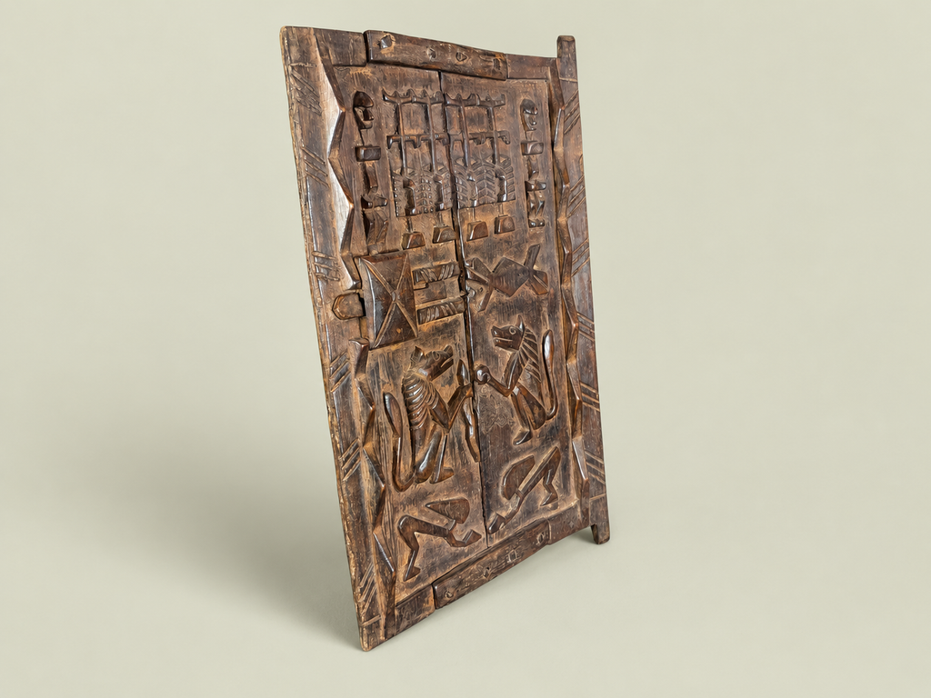 Dogon Granary Door with Carved Figures & Animals – African Bronze – Handmade in Mali