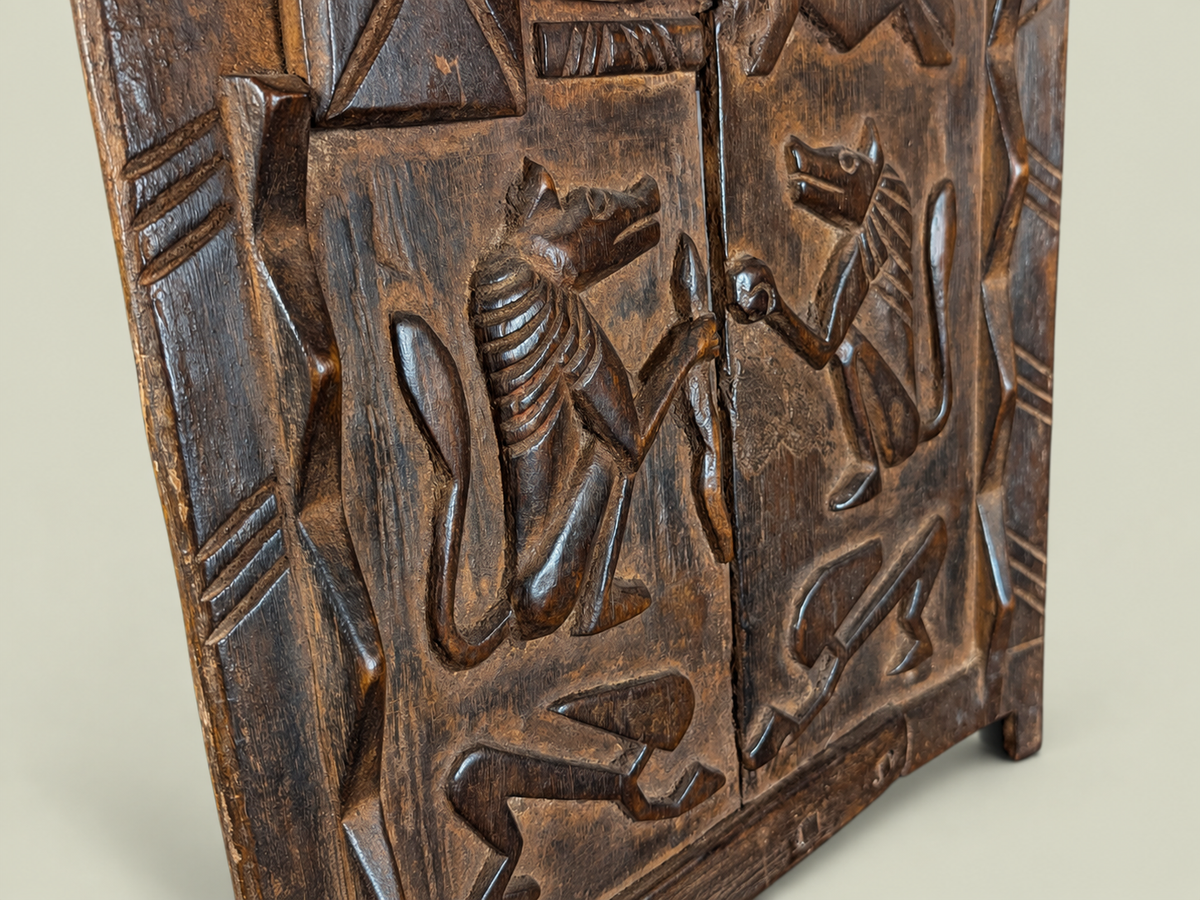 Dogon Granary Door with Carved Figures & Animals – African Bronze – Handmade in Mali