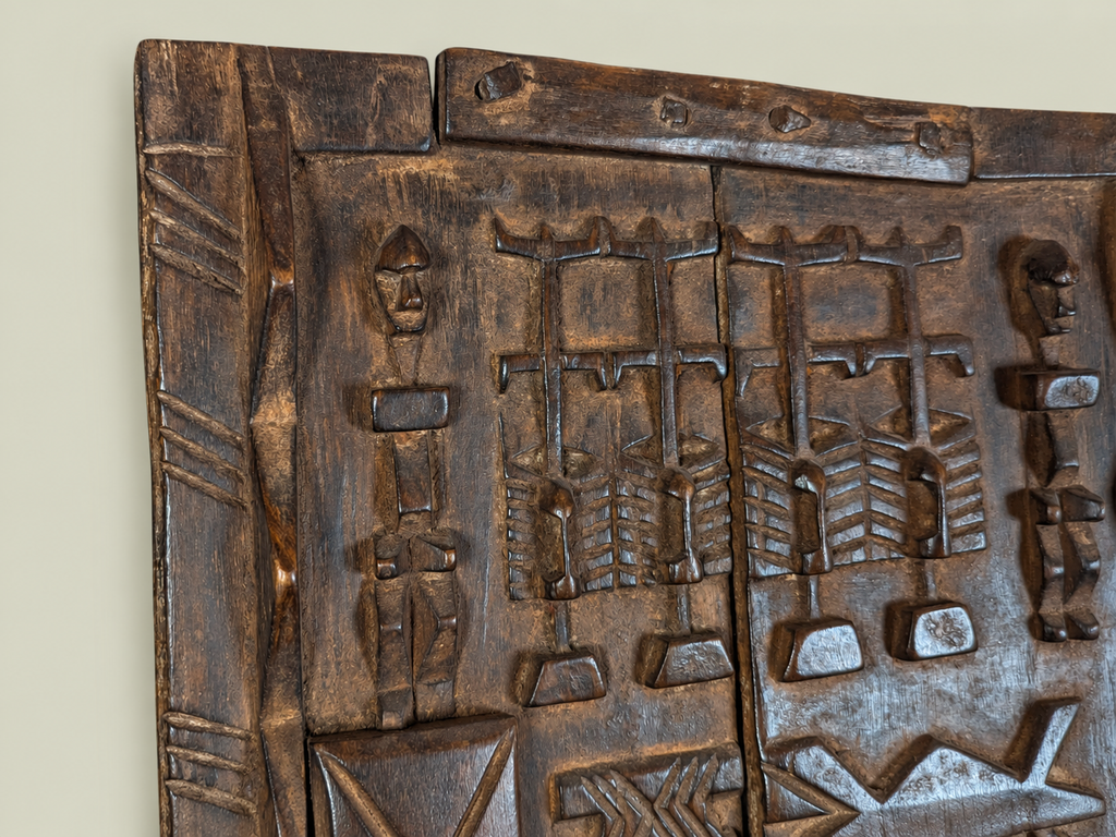 Dogon Granary Door with Carved Figures & Animals – African Bronze – Handmade in Mali