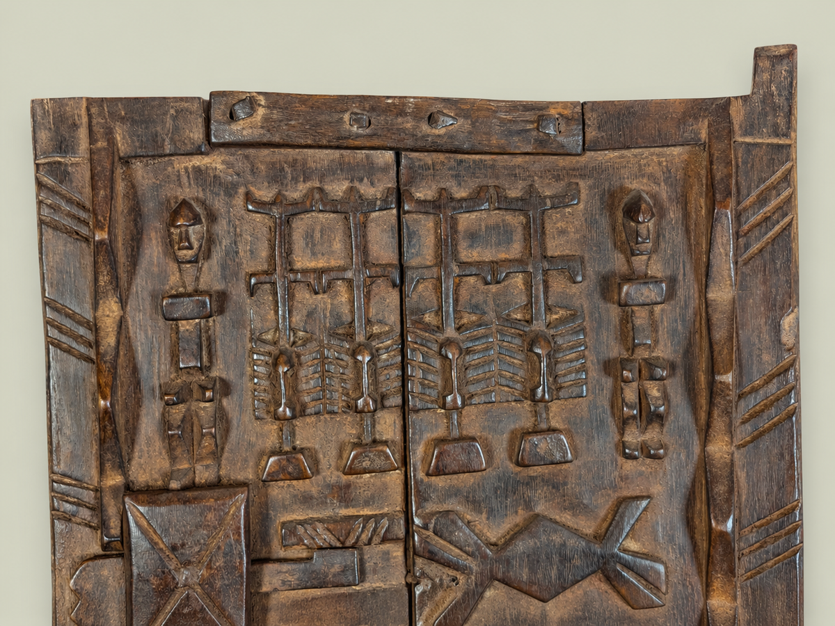 Dogon Granary Door with Carved Figures & Animals – African Bronze – Handmade in Mali