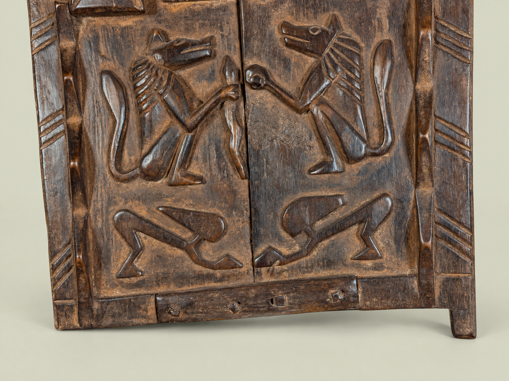 Dogon Granary Door with Carved Figures & Animals – African Bronze – Handmade in Mali