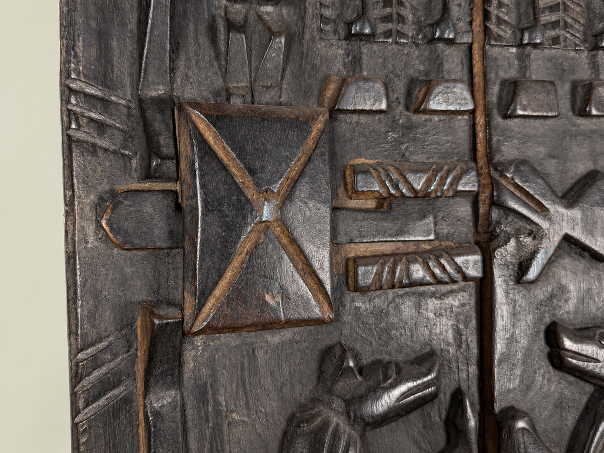 Dogon Granary Door with Carved Figures & Animals – African Bronze – Handmade in Mali