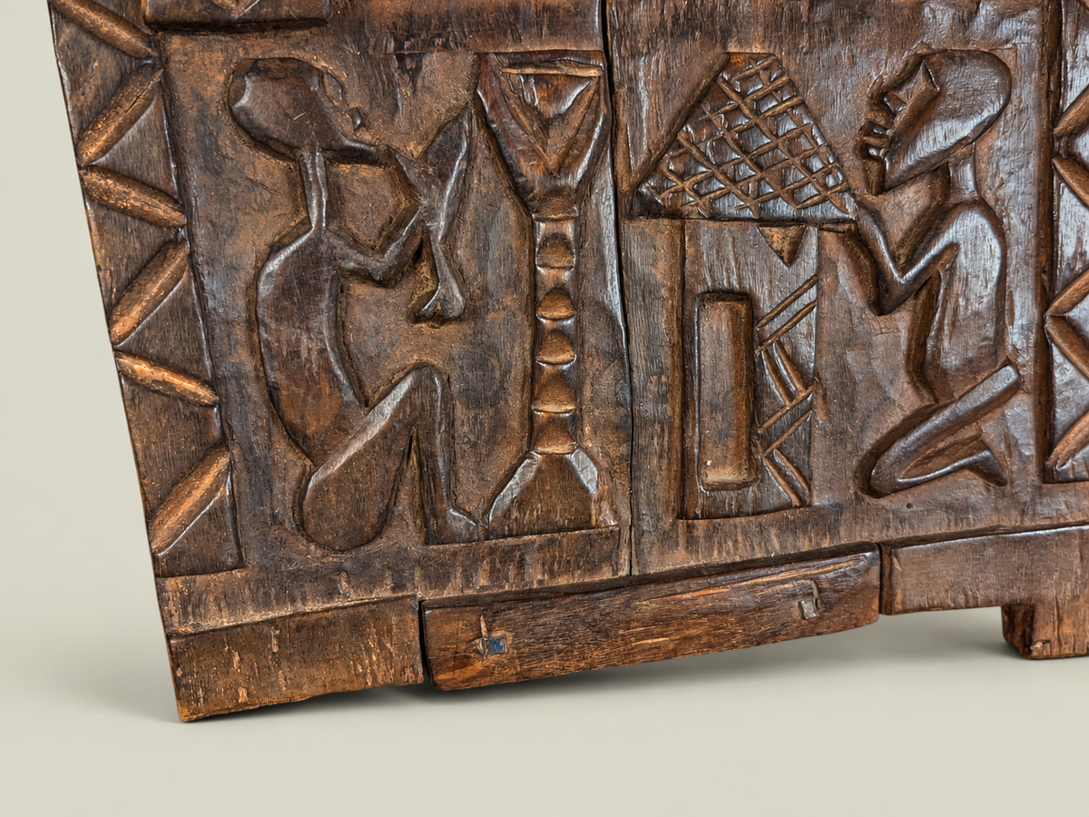 Dogon Granary Door with Carved Village Scenes – Hand-Carved Wood – Handmade in Mali