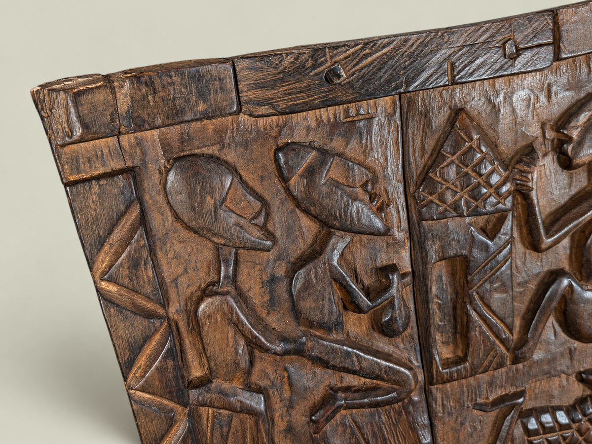 Dogon Granary Door with Carved Village Scenes – Hand-Carved Wood – Handmade in Mali