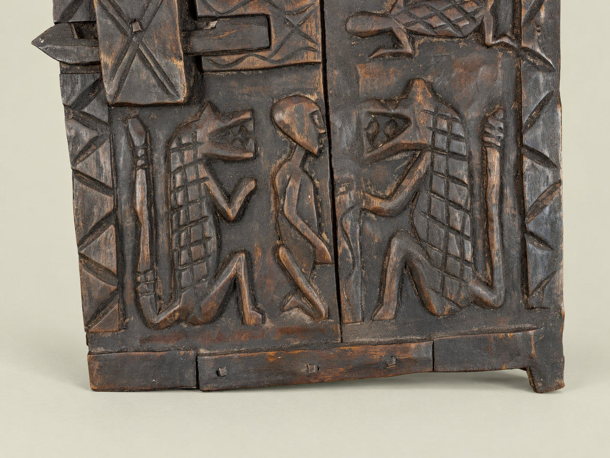 Wooden Dogon Granary Door with Geometric Motifs – Hand-Carved Wood – Handmade in Mali