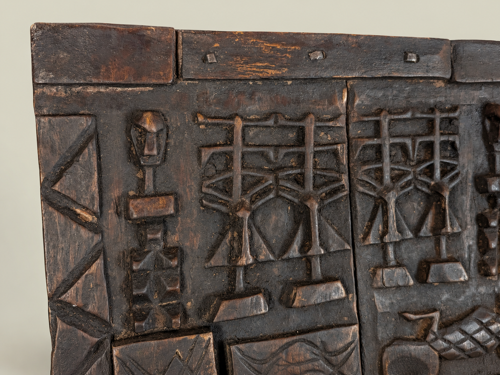 Wooden Dogon Granary Door with Geometric Motifs – Hand-Carved Wood – Handmade in Mali