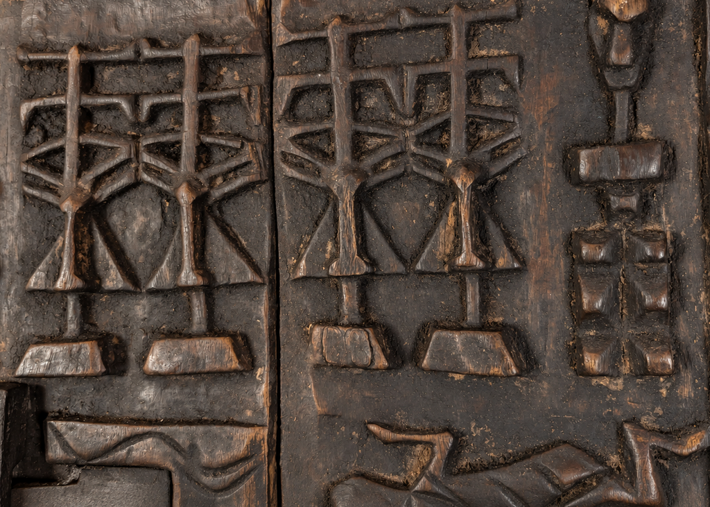 Wooden Dogon Granary Door with Geometric Motifs – Hand-Carved Wood – Handmade in Mali