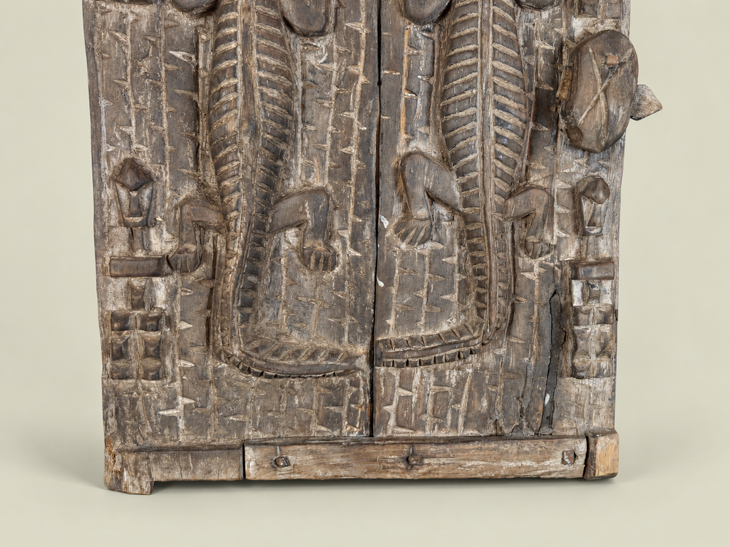 Dogon Granary Door with Carved Crocodiles – African Bronze – Handmade in Mali