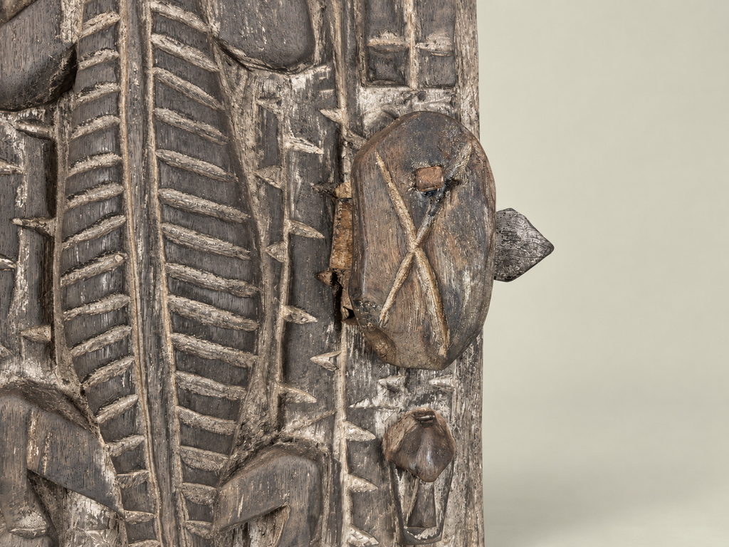 Dogon Granary Door with Carved Crocodiles – African Bronze – Handmade in Mali
