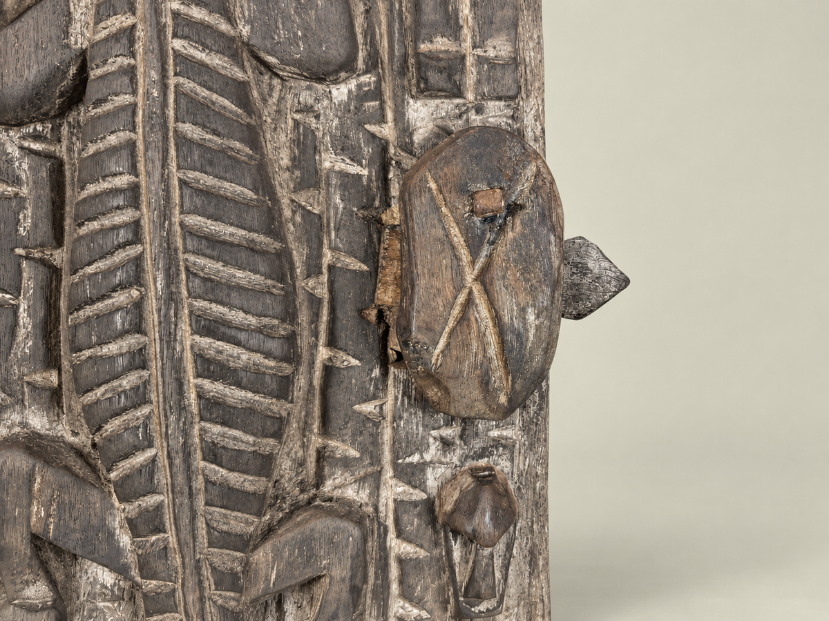 Dogon Granary Door with Carved Crocodiles – African Bronze – Handmade in Mali