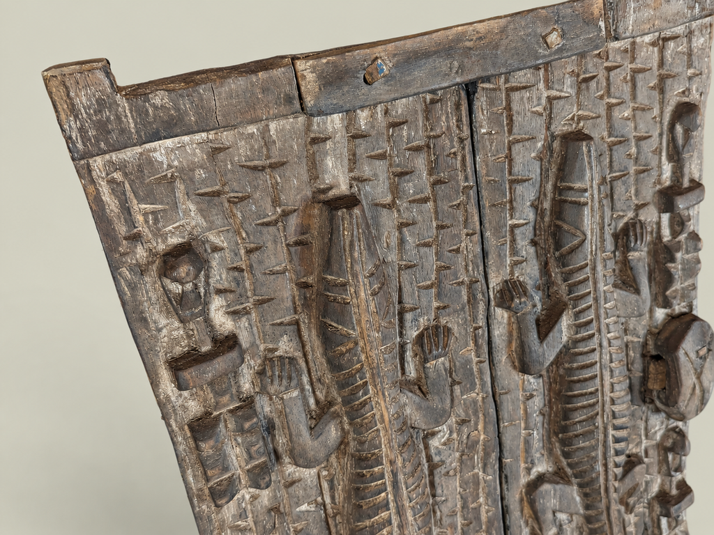 Dogon Granary Door with Carved Crocodiles – African Bronze – Handmade in Mali