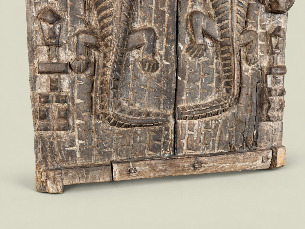 Dogon Granary Door with Carved Crocodiles – African Bronze – Handmade in Mali